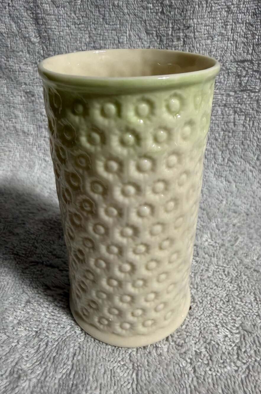 Belleek Cleary Spill Vase Green & Cream Textured